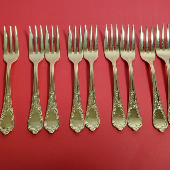 Solingen 6 Teaspoons & 9 Cake Forks 23/24K Gold Plated Stainless-Germany - Picture 2 of 10